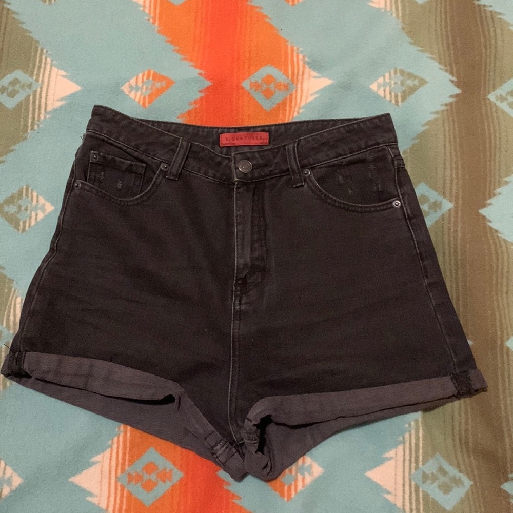 Cuffed High Waisted Black Jean Shorts
